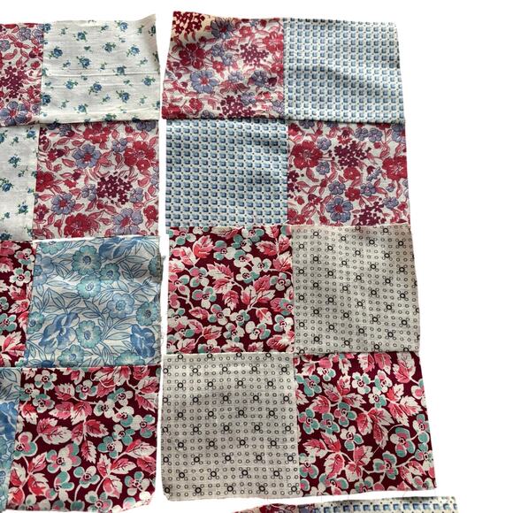 Hand Sewn Patchwork quilt squares (9) multicolor blocks cotton 1940s 4-patch - Picture 4 of 7